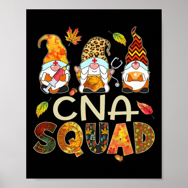 Cna Squad Gnome Nurse Leopard Thanksgiving Fall St Poster (Front)