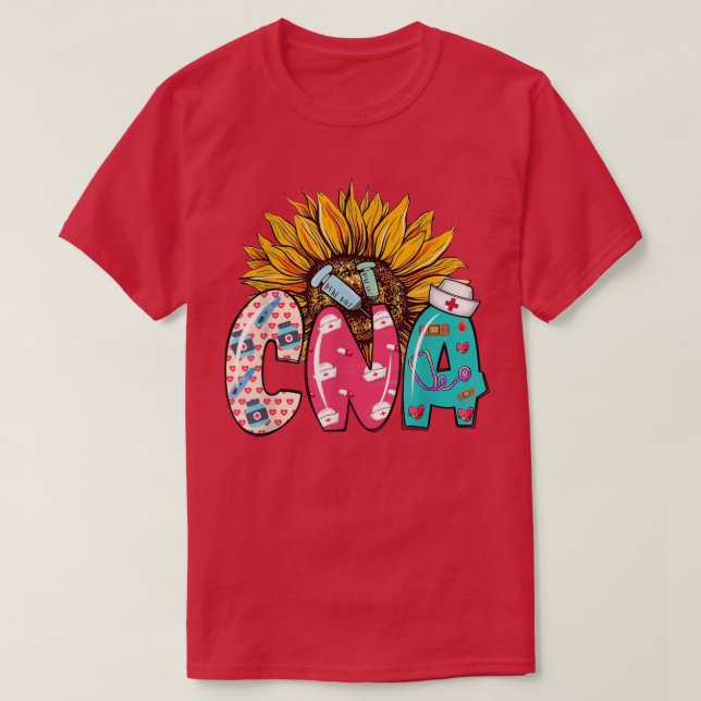 CNA Sunflower Stethoscope Nurse Hat Funny CNA Gift T-Shirt (Design Front)