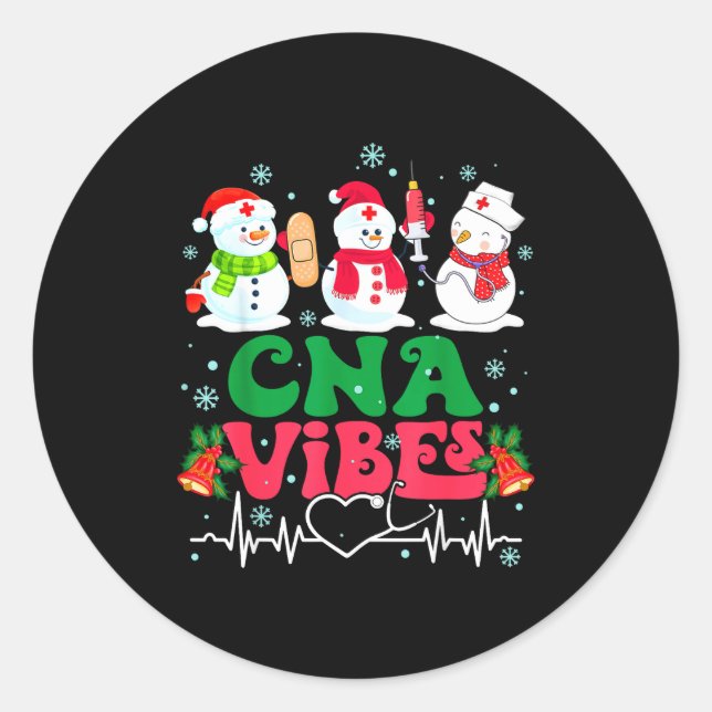 Cna Vibes Nurse Snowman Stethoscope Santa Funny Ch Classic Round Sticker (Front)