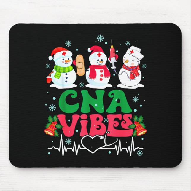 Cna Vibes Nurse Snowman Stethoscope Santa Funny Ch Mouse Mat (Front)