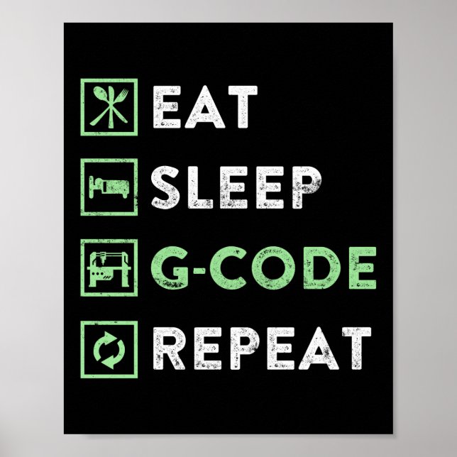 CNC Machinist Eat Sleep G-code Repeat Poster (Front)
