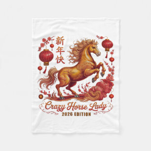 Cny 2026 Crazy Horse Lady Since Lunar Vibes Zodiac Fleece Blanket