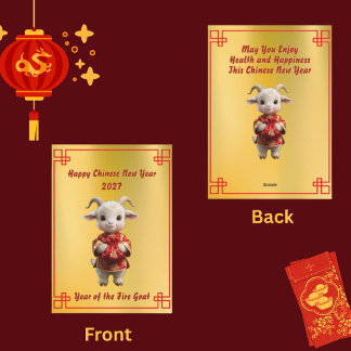 CNY Goat with Red Money Pouch Holiday Card