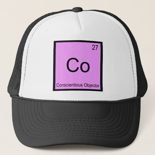 Co - Conscientious Objector Chemistry Element Tee Trucker Hat (Front)