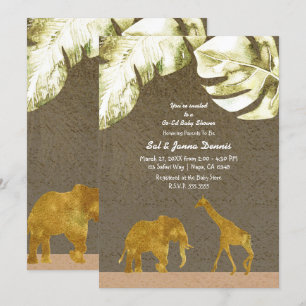 Co-ed Baby Shower Gold Safari Jungle Animals Invitation