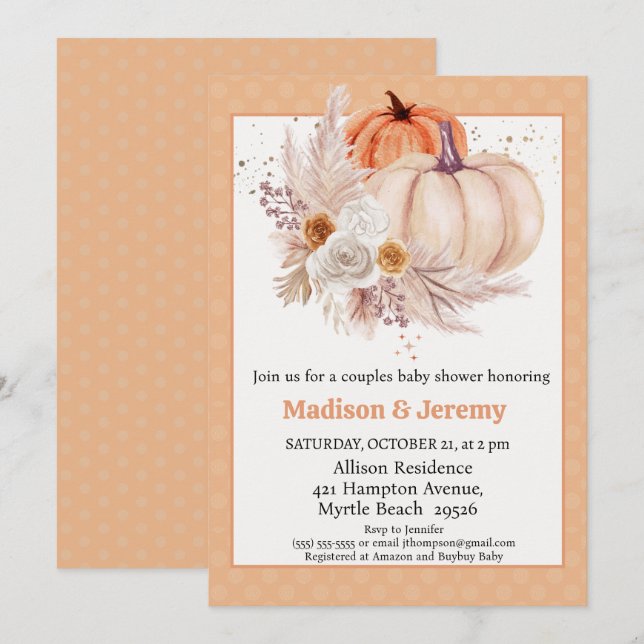 Co Ed Pumpkins Boho Gender Neutral Baby Shower   Invitation (Front/Back)