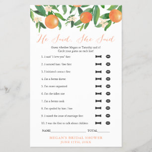 Co-ed Wedding Shower Game, Who Said It? Flyer