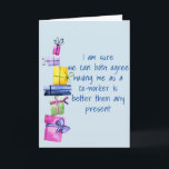 Co-Worker Colleague Funny Birthday Card<br><div class="desc">It may be personalised by clicking the customise button and changing the name, initials or words. You may also change the text colour and style or delete the text for an image only design. Contact me at colorflowcreations@gmail.com if you with to have this design on another product. Purchase my original...</div>