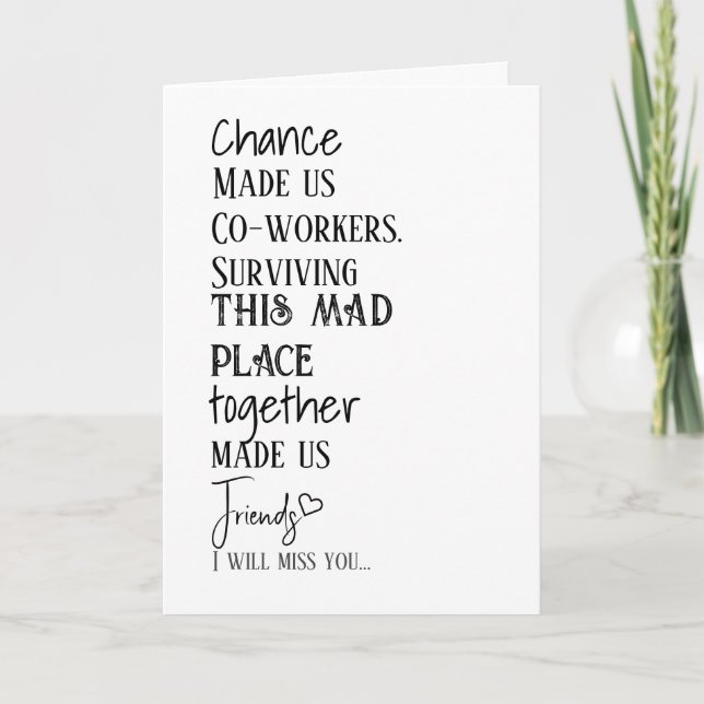 Co-worker Farewell Thank You Friendship Card (Front)