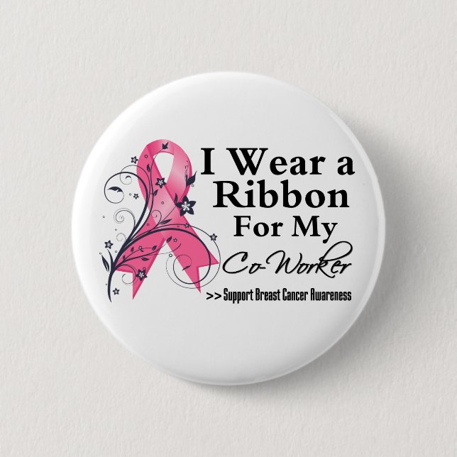 Co-Worker Floral Ribbon - Breast Cancer 6 Cm Round Badge (Front)