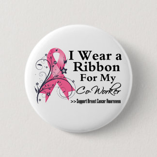 Co-Worker Floral Ribbon - Breast Cancer 6 Cm Round Badge