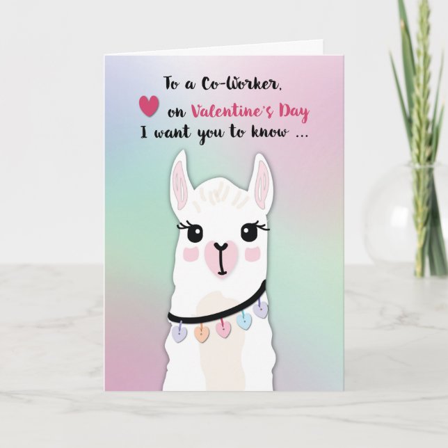 Co-Worker Llamas Valentine’s Day Hearts Card (Front)