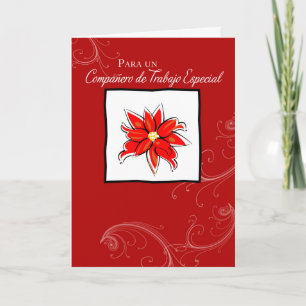 Co-worker Spanish Christmas Poinsettia Holiday Card