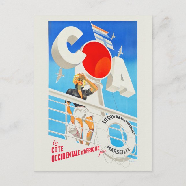 COA Marseille France Vintage Poster Postcard (Front)
