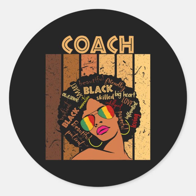 Coach Afro African American Women Black History Mo Classic Round Sticker (Front)