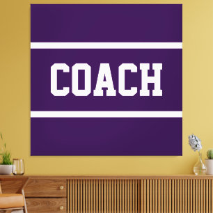 COACH Athletic White Text Stripes On Deep Purple Canvas Print