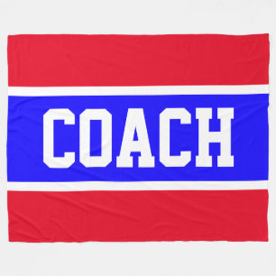 COACH Bold Bright Red Blue White Athletic Stripes Fleece Blanket