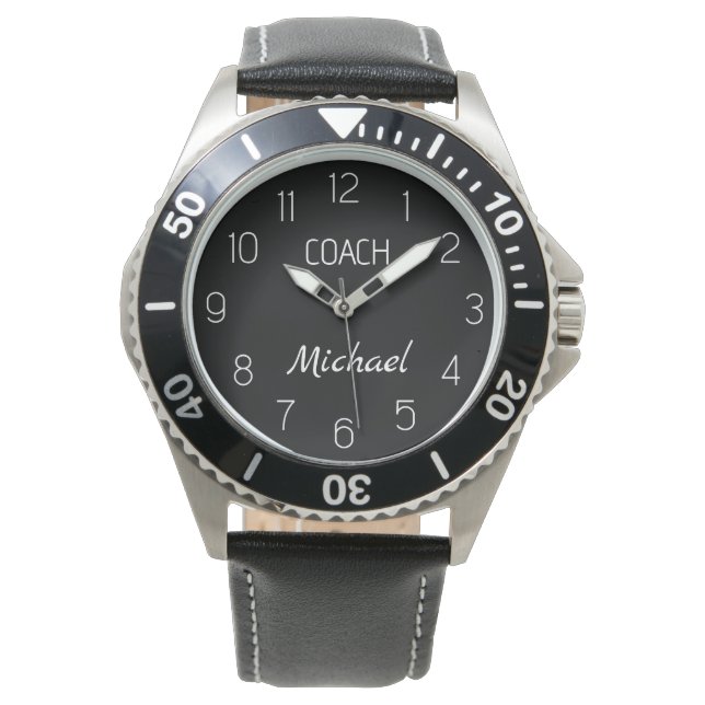 Coach Custom Name Typography Personalised black  Watch (Front)