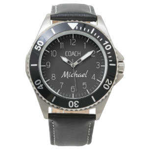 Coach Custom Name Typography Personalized black  Watch