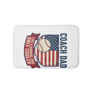 Coach Dad Baseball Patriotic Vintage T-Shirt Desig Bath Mat
