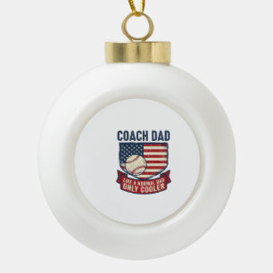 Coach Dad Baseball Patriotic Vintage T-Shirt Desig Ceramic Ball Christmas Ornament