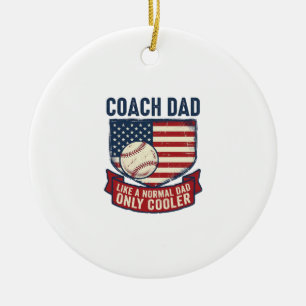 Coach Dad Baseball Patriotic Vintage T-Shirt Desig Ceramic Tree Decoration