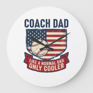 Coach Dad Baseball Patriotic Vintage T-Shirt Desig Large Clock