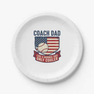 Coach Dad Baseball Patriotic Vintage T-Shirt Desig Paper Plate