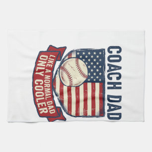 Coach Dad Baseball Patriotic Vintage T-Shirt Desig Tea Towel