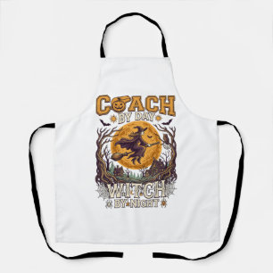Coach Day Witch Night Haloween Flying Moon Spiders Apron