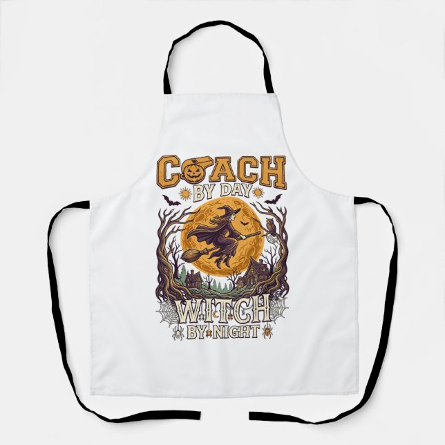 Coach Day Witch Night Haloween Flying Moon Spiders Apron (Front)