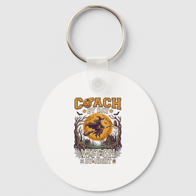 Coach Day Witch Night Haloween Flying Moon Spiders Key Ring (Front)