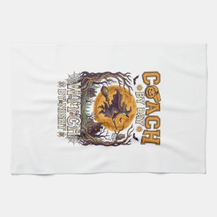 Coach Day Witch Night Haloween Flying Moon Spiders Tea Towel