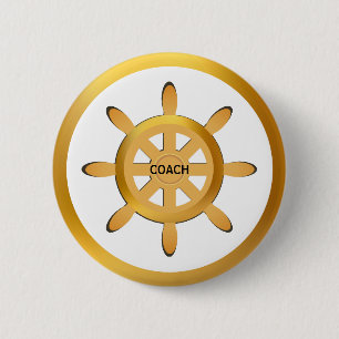 Coach golden ship wheel on white 6 cm round badge