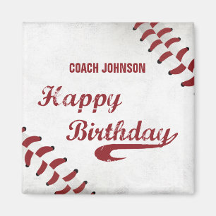 Coach Happy Birthday Large Grunge Baseball, Sport Magnet