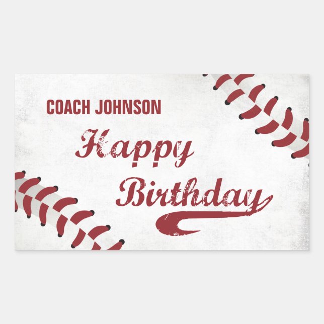 Coach Happy Birthday Large Grunge Baseball, Sport Rectangular Sticker (Front)