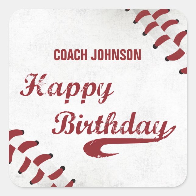 Coach Happy Birthday Large Grunge Baseball, Sport Square Sticker (Front)