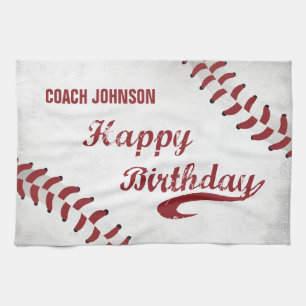 Coach Happy Birthday Large Grunge Baseball, Sport Tea Towel