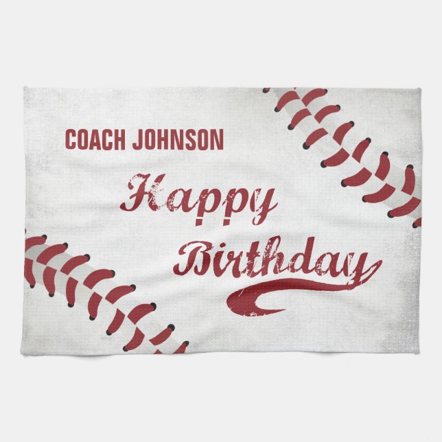 Coach Happy Birthday Large Grunge Baseball, Sport Tea Towel (Horizontal)
