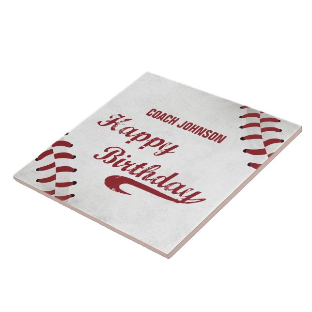 Coach Happy Birthday Large Grunge Baseball, Sport Tile (Side)