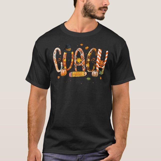 Coach Leopard Plaid Pilgrim Hat Fall Thanksgiving T-Shirt (Front)