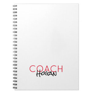 COACH NAME custom text red black Sports Modern Notebook