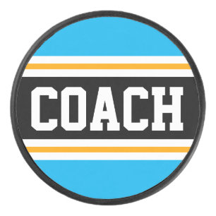 COACH Sky Blue Black White Yellow Hockey Stripes Hockey Puck