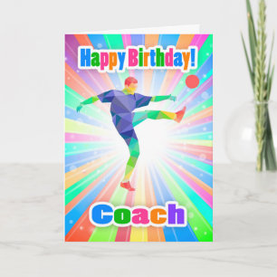Coach, Soccer Player Birthday Colourful Abstract Card