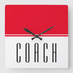 COACH Sporty Bold Bright Red White Colour Block Square Wall Clock
