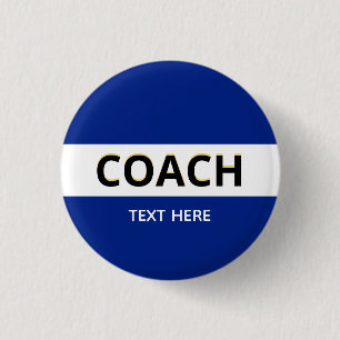 Coach text on blue 3 cm round badge