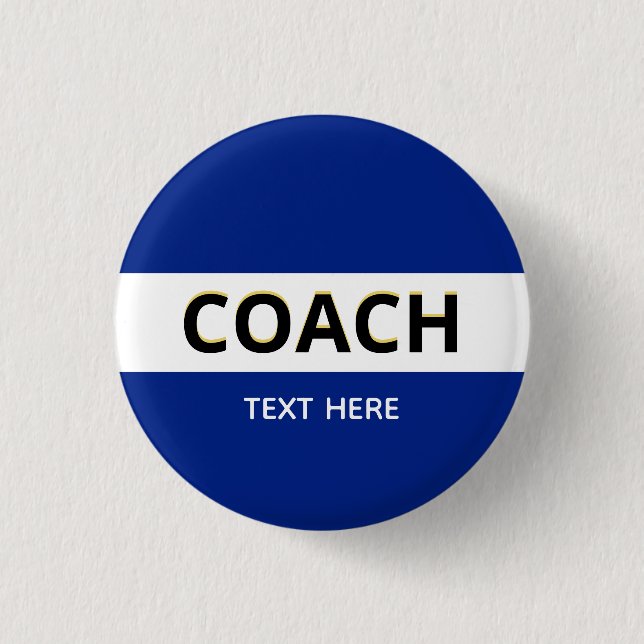 Coach text on blue 3 cm round badge (Front)