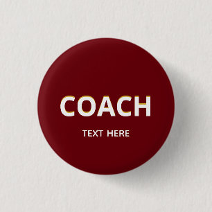 Coach text on maroon 3 cm round badge