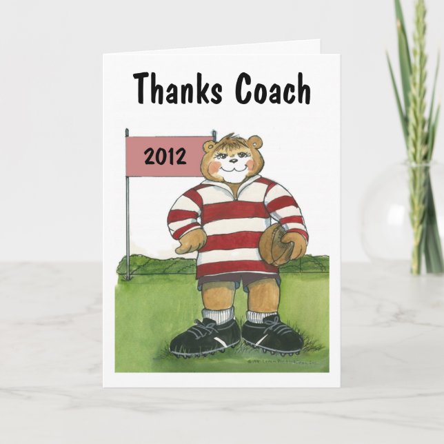 Coach Thank You Card, Female Rugby Bear Card (Front)