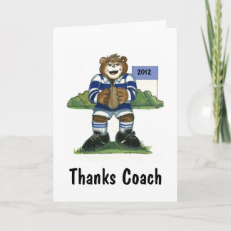Coach Thank You Card, Rugby Bear in Blue Card